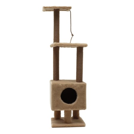 Complex for cats with a claw, with a house and 2 shelves, 37 x 37 x 120 cm, beige-1