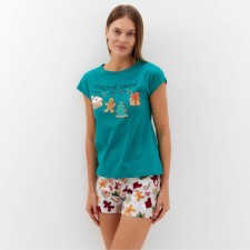 Female home set (T -shirt/shorts), green color, size 52