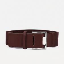 Women's belt, width 5 cm, elastic band, metal buckle, brown color