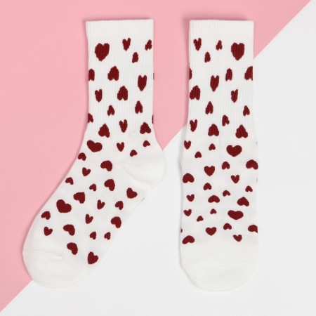 Women's socks kaftan "hearts" size 36-39 (23-25 ​​cm), white