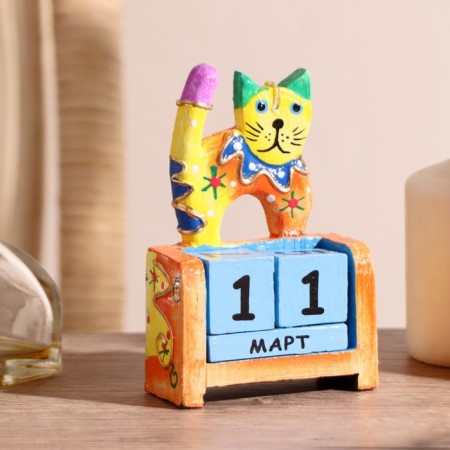 Wooden calendar "kitten" 7x4x10 cm mix (2 languages)