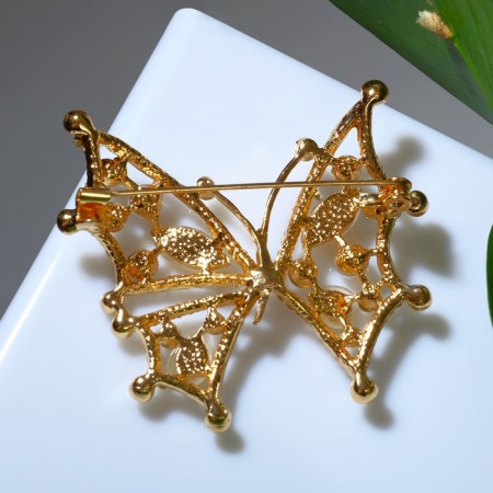 Brooch "Butterfly" mother of pearl, colored in gold-1