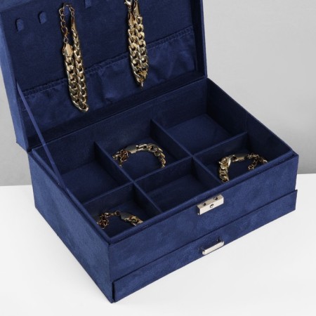 Steam for jewelry "Casket" 2-level, phlock, 24.5 × 17 × 12 cm, blue color-3