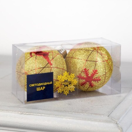 A set of Christmas balls "Red threads" 2 pcs., Batteries, 1 LED, glow warm white-2