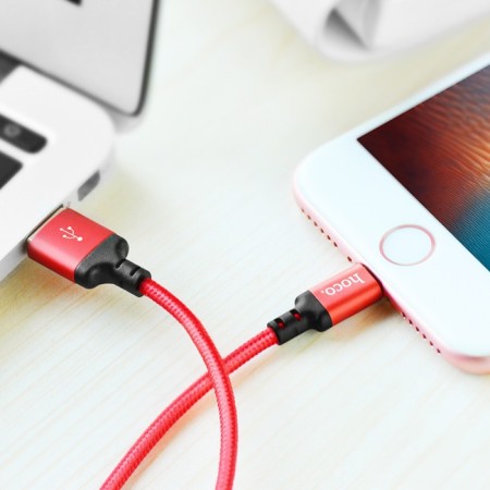 Hoco X14, Lightning - USB, 2.4 A, 1 m, fast charging, nylon, red, red-5