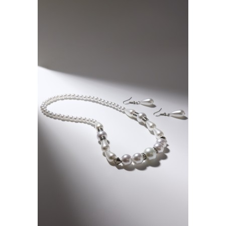 Set 2 objects: earrings, beads "pearl thread", white color in silver, 45 cm-2