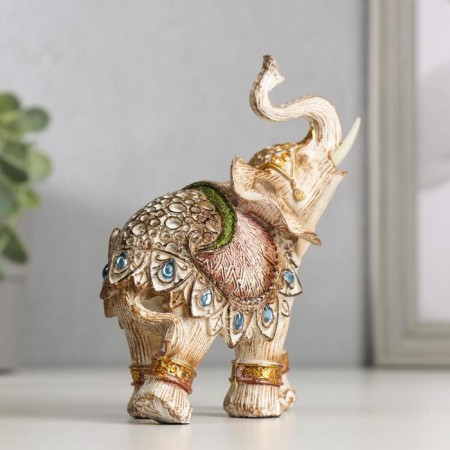 Souvenir Polystone "Elephant in Beige Popone with sapphires" MIX 13.5x11.5x6.5 cm-2
