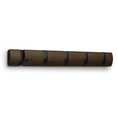 Horizontal Flip wall hanger, 5 hooks, walnut
