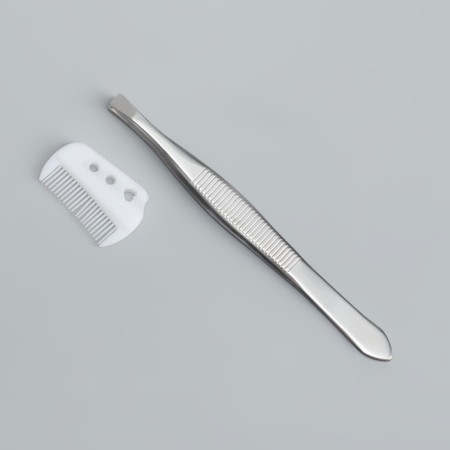 Pinzet straight, narrow, with a comb, 8.8 cm, in a case, color mix-1
