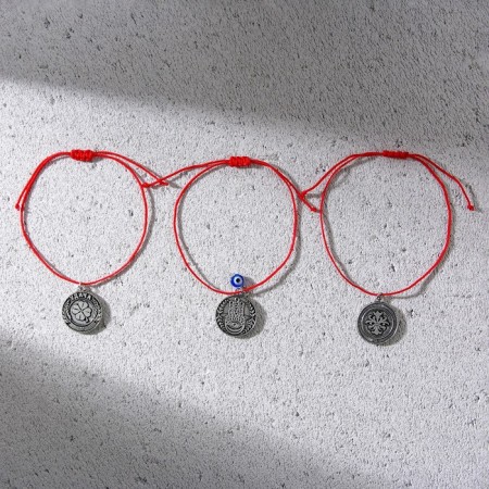 Bracelet-Talisman (3 pcs) “attracts good luck”, red thread, length 24 cm-2