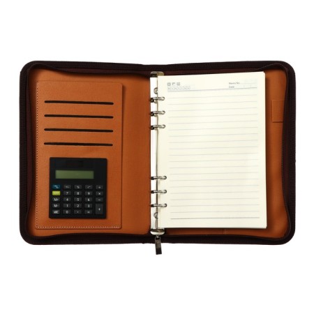Organizer on the rings A5, 100 sheets ruler, with a calculator, on a zipper, brown-11