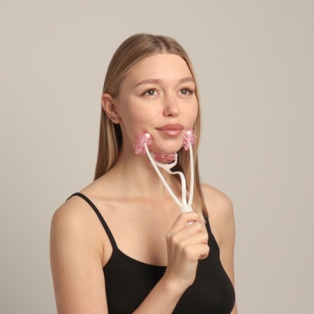 Facial and neck massage "Trident", 23 × 5 × 2.5 cm, white/pink color-3