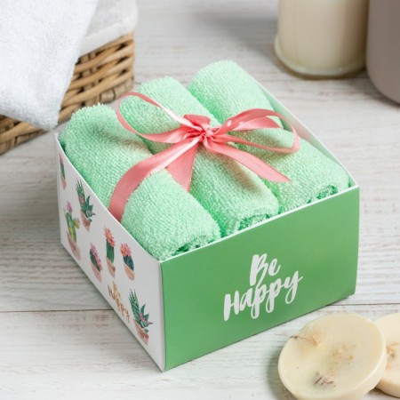 Set of terry napkins "BE HAPPY" 30x30 cm -3 pcs