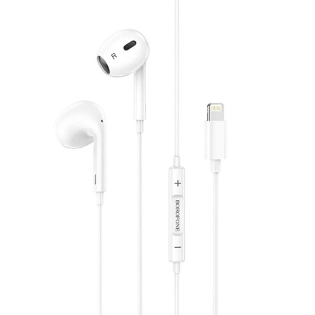 Headphones Borofone BM30 Max Acoustic, inserts, microphone, Lightning, 1.2 m cable, white-1