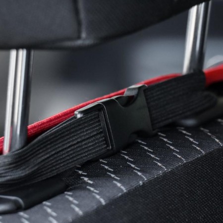 Kittens in the front seat, velor, size 35 x 130 cm, black with red edging-5