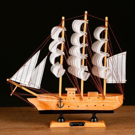 The ship souvenir medium "Ginder", board is light wood, white sails, 30x7x30 cm-6