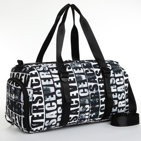 Sports bag with lightning, 2 pockets, long belt, black/white color