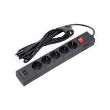 Network filter, 5 nests, 5m, s/h, curtains, PVS 3 IP0.75, 2USB, 2200W, 10A, Chern 32589 5