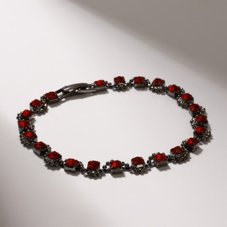 Bracelet with rhinestones "ice" stream, red color in gray metal, 18 cm-1