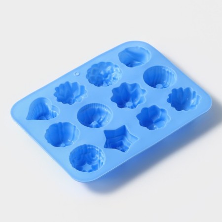 Baking uniform “German cupcake, rose”, silicone, 16 × 21 cm, 12 cells, blue color-3