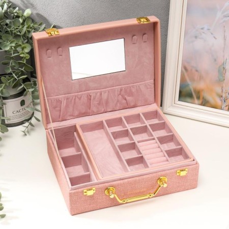 Casket to the leatherette for jewelry "Pink" combined suitcase 8x18x23 cm-1