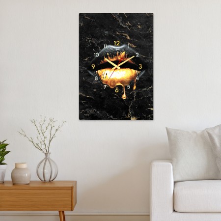 Carty clock wall-mounted interior "Black Gold" lips, silent, 50 x 70 cm-1