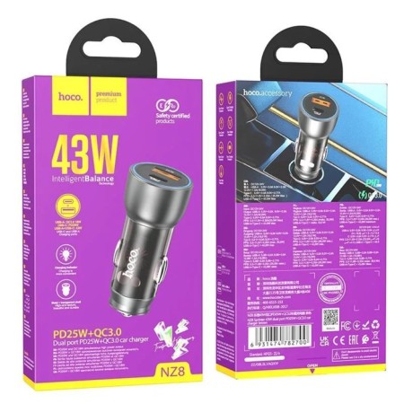 Hoco NZ8, 1 USB, 18 W, 1 Type-C, 25 W, PD + Qc, brown car.-6