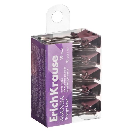 Erichkrause clip set "Energy Save Manga", 19 mm, 10 pieces, lilac, in PET box-1