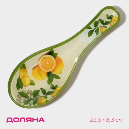 Glass stand under a spoon of Dolce, 23.5 × 8.3 cm