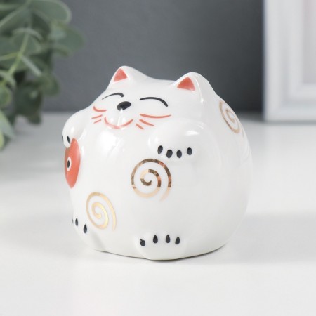 Piggy bank Ceramics "Cat Mani-Neko with a Round fish with patterns" 7x7x6.8 cm-3