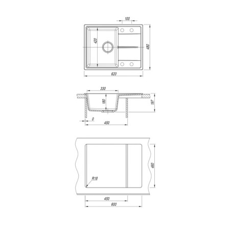 Dr.gans Smart “Olivia-620” kitchen washing is 620x480 mm, h = 180 mm, white color-1