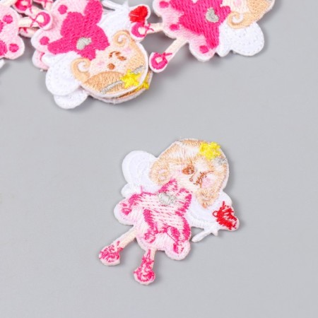 Decor for creativity Textile embroidery "Angel in a pink dress" 4.5x4 cm-1