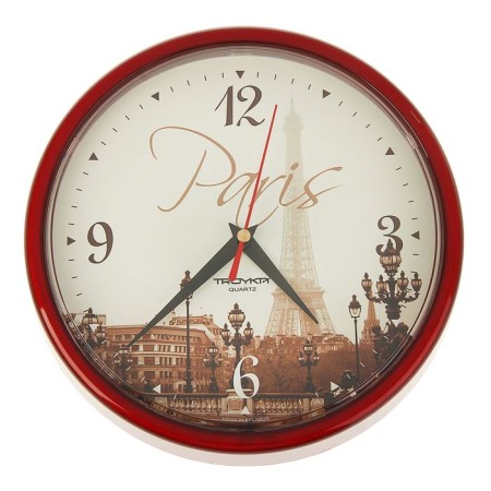 Wall clock, series: city, "Paris", d = 23 cm, burgundy rim-4
