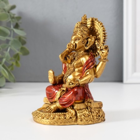 NECKE Polystone "Ganesha in red robes" 6.5x8.3x11.5 cm-1