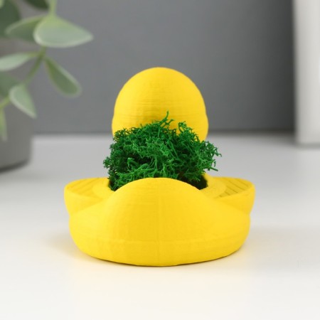 Concrete "duck" 6x8x5.5 cm yellow with moss (moss green. Stabilized)-3