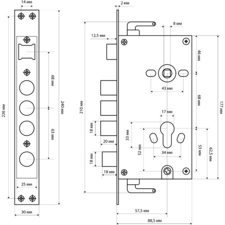The cut-shaped castle without handles "Standard" ZV1-08A-B ST without c/fur/o for Kit. Metal.-1