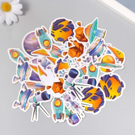 Stickers for creativity "Flying into space" embossing silver set 48 pcs 9x7x0.8 cm-1