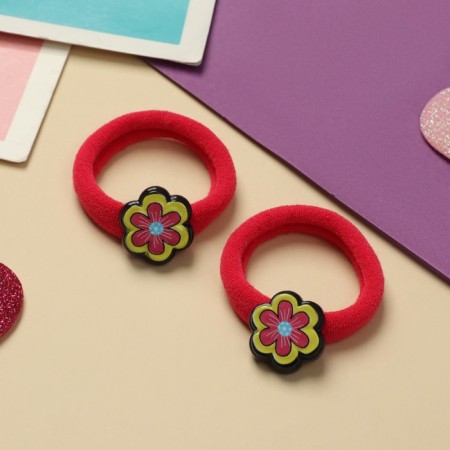 Hair gum "Tenderness" (set 2 pcs) Flower, 4 cm, red-1