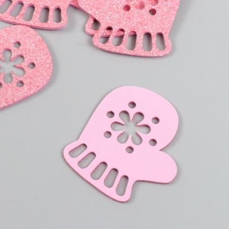 Decor "mittens" pink 5 cm set 6 pcs foam glitter-1