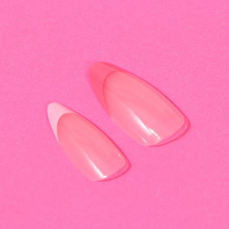 Frolling nails "colored jacket", 24 pcs, adhesive plates, almond shape, glossy pink/white color-4