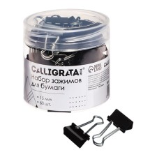 A set of paper clamps 15 mm, 60 pieces, in a plastic tube, black