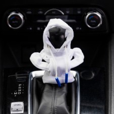 Czech on the lever of the gearbox, hoodies, white