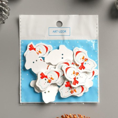 A set of buttons for creativity wood "Snowman with a gift" set of 15 pcs 3.5x2.5 cm-3