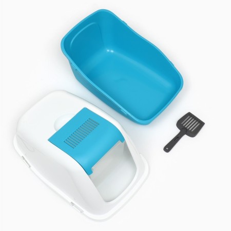 Pet-it домик-туалет для кошек COMFORT, совок в наборе, 57x39x41, бирюзовый/белый-11