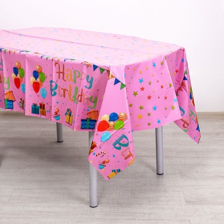 Grinding tablecloth “Happy Birthday”, 137 × 183 cm, pink-1