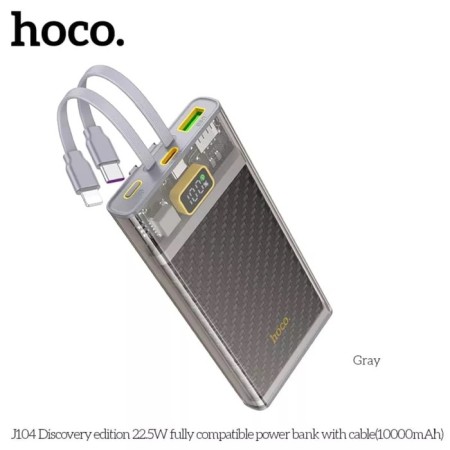 External battery Hoco J104, 10,000 mAh, USB/2type-C/Lightning, 3 A, gray-1