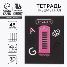 Subject notebook A5, 48 liters on the clip “Neon. English »Soft touch lamp, 3D varnish