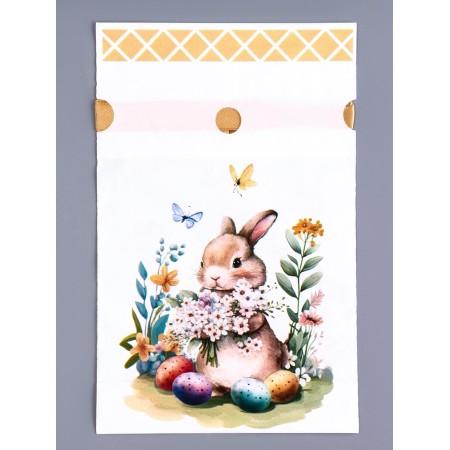 Polyethylene gift package "Hare with flowers", with ties, 15*23cm-2