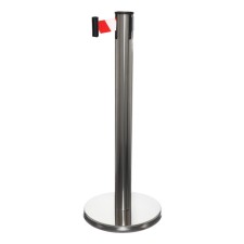 The fence stand is silver, with an exhaust ribbon-180 cm red, white, height-90cm, d-6cm, floor D-32cm