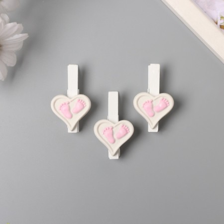 Decor for creativity wood "Procher. Heart with legs" Pink set 3 pcs 1.7x3x5 cm